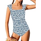Dearnow Teen Girls Swimsuit One Piece Bathing Suit Ruched Square Neck Twist Back Solid Color Girls' Swimwear for Beach Pool