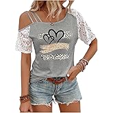 SweatyRocks Women's Cold Shoulder Asymmetrical Tops Cut Out Animal Print Floral Lace Graphic T Shirt
