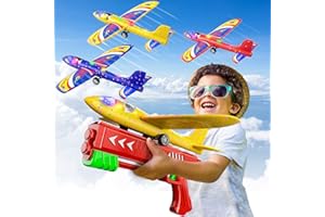Doloowee 3 Pack Airplane Launcher Toys, 12.6 Inch LED Foam Glider Airplane Catapult, 2 Flight Modes, Outdoor Sports Flying Toys 4 5 6 7 8 9 10 11 12 Years Old Boys Girls Birthday Gifts（Red）
