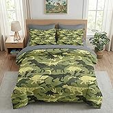 Pamnest Comforter Set Full Size, Camouflage Dino Dinosaur 7 Pcs Bedding for Kids and Adults, Cute Funny Green Bed Sheet Sets with Fitted Sheet 2 Pillowcases & 2 Shams for Bedroom Bed Decor
