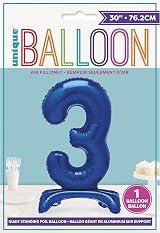 Unique Blue Standing Number 3 Foil Balloon 30 Inches Packaged view 2