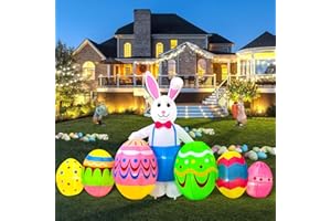 SHDEJTG 12 Ft Long Easter Inflatable Outdoor Decoration, Colorful Easter Bunny Eggs Blow Ups Yard Decoration LED Lights Décor for Holiday Party Garden Lawn