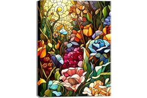 FOUNTOR Flower Paint by Numbers Kit for Adults Beginner, Stained Glass Flowers Paint by Number for Adults, DIY Acrylic Adults Paint by Number Kits on Canvas Without Frame Gift Home Wall Decor 16” W x 20”L