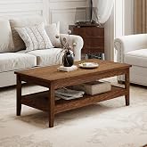 GIANTEX Mid Century Modern Coffee Table, 47" Wood Center Table | Slatted Storage Shelf, 4 Corner Protector, 2-Tier Accent Cocktail Tea Table, Vintage Coffee Table for Living Room, Walnut