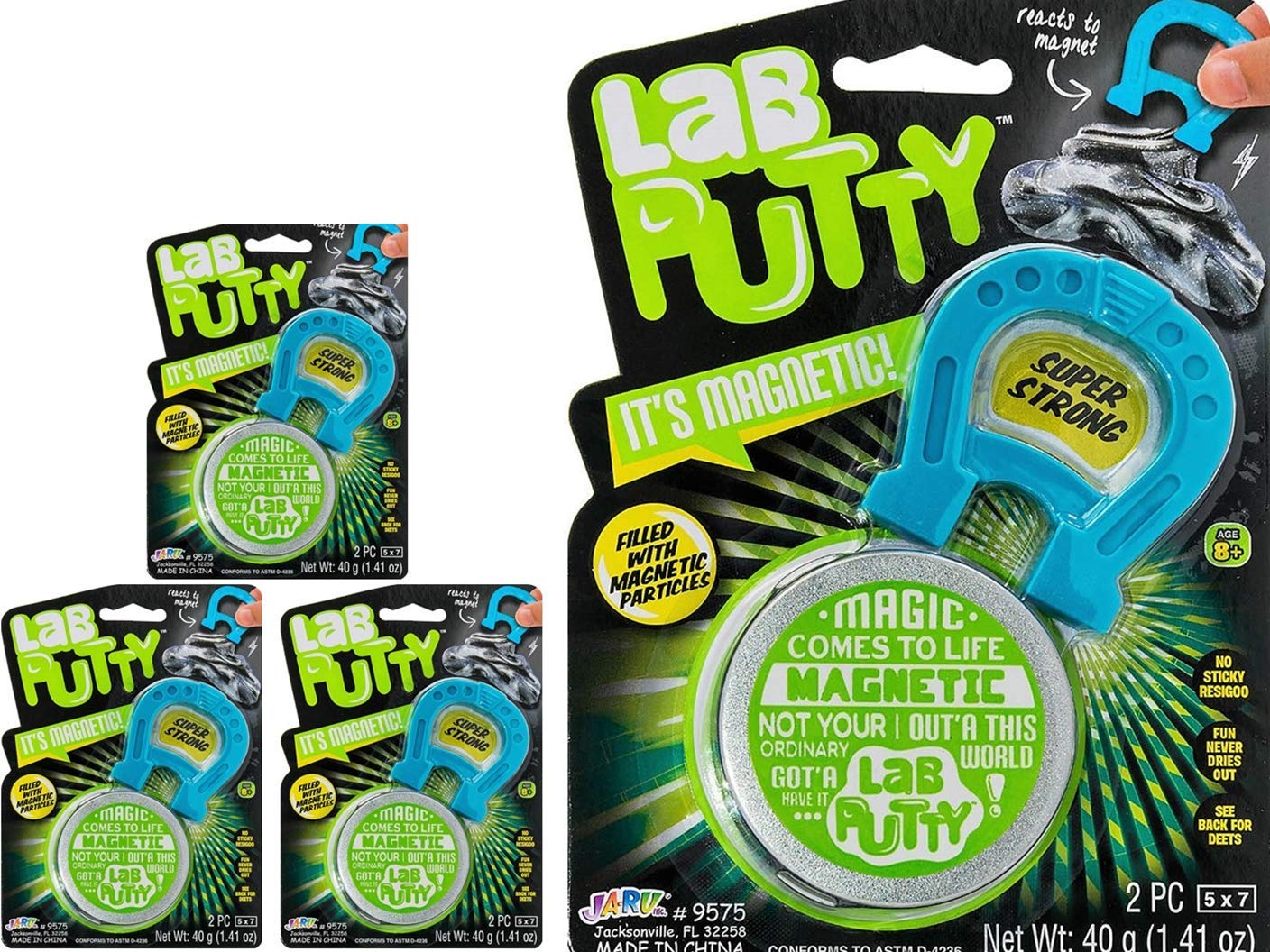 JA-RU Lab Putty Magnetic Slime with Magnet & Tin Container (3 Units) Squishy Fidget Toy Magnetic Putty for Kids. Non Sticky Slime. Anger Management Toys. Sensory Party Favors. 9575-3p