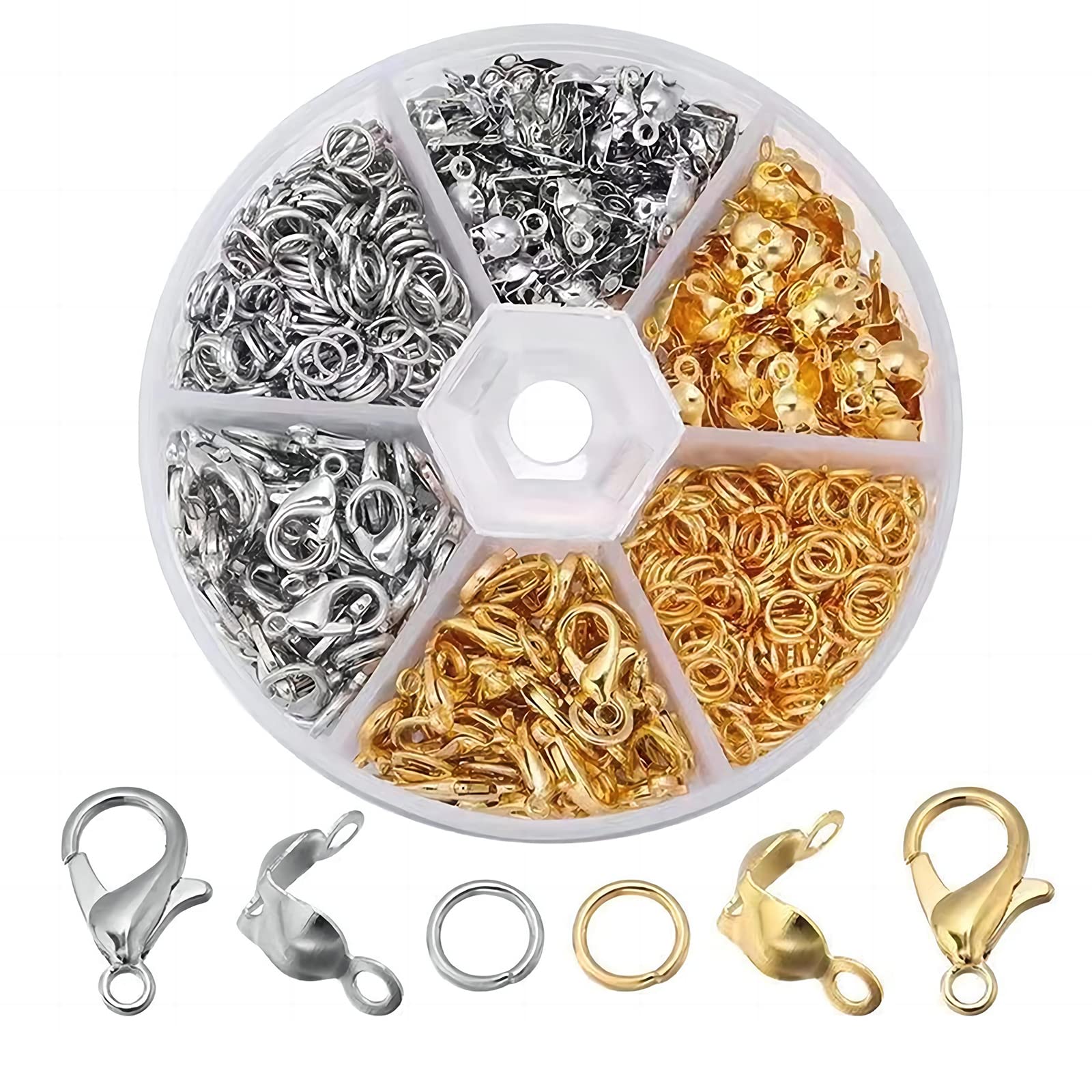 Bailinks 60 Pcs Lobster Clasps, 200 Pcs Open Jump Rings and 60 Pcs Open Bead for Jewellery Craft Making DIY Craft Jewellry Bracelet Necklace Making(Gold)