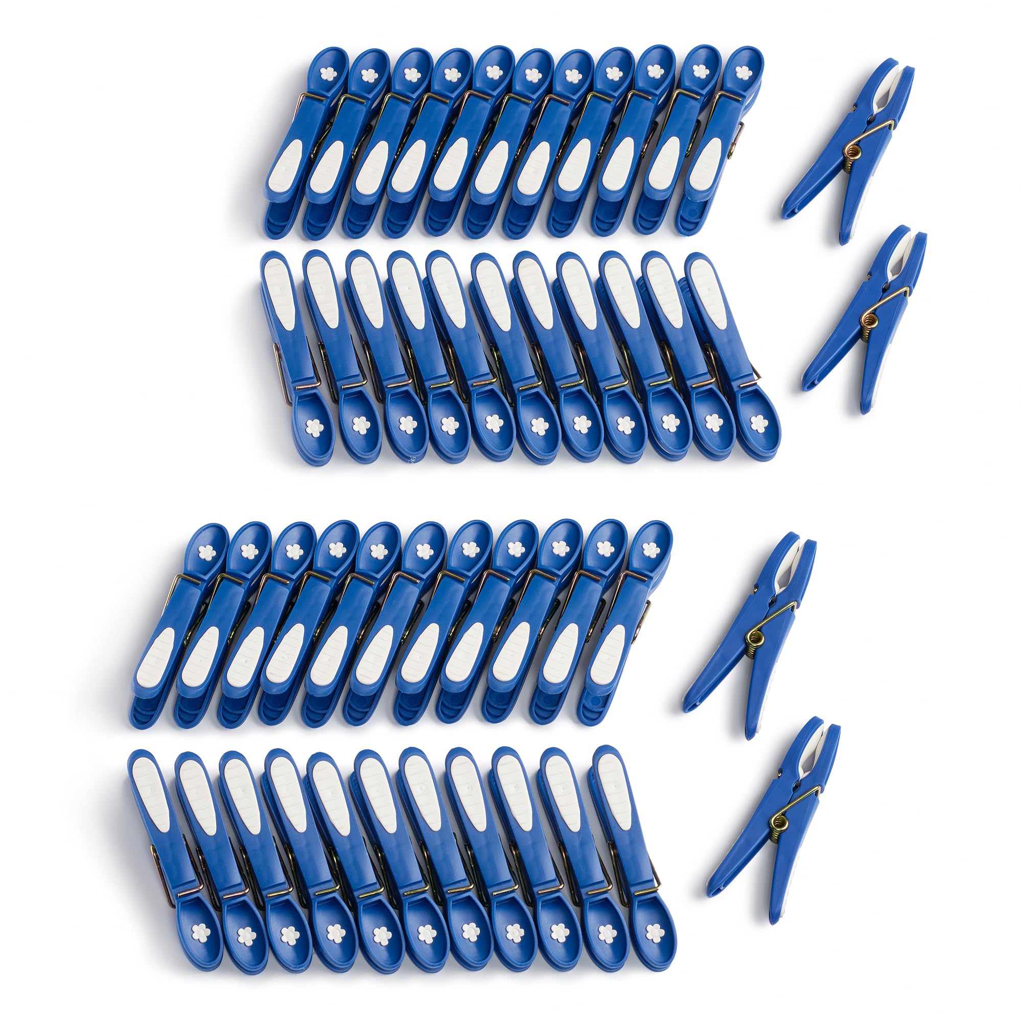 culiclean Clothes Pegs for Washing Line – Strong Soft Grip Washing Pegs Flower – Durable Plastic Laundry Pegs for Indoor, Outdoor Use – Heavy Duty Clothes Clips – 48 Pack – classic blue-white