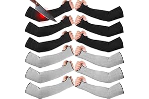 JaGely 6 Pairs Level 5 Cut Resistant Sleeves with Thumb Hole 18 Inches Arm Protection Sleeve Farmer Gardening (Black, Gray)