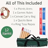 Jaques of London Quoits Garden Game Wooden Ring Toss 4 Quoits Canvas Bag view 3