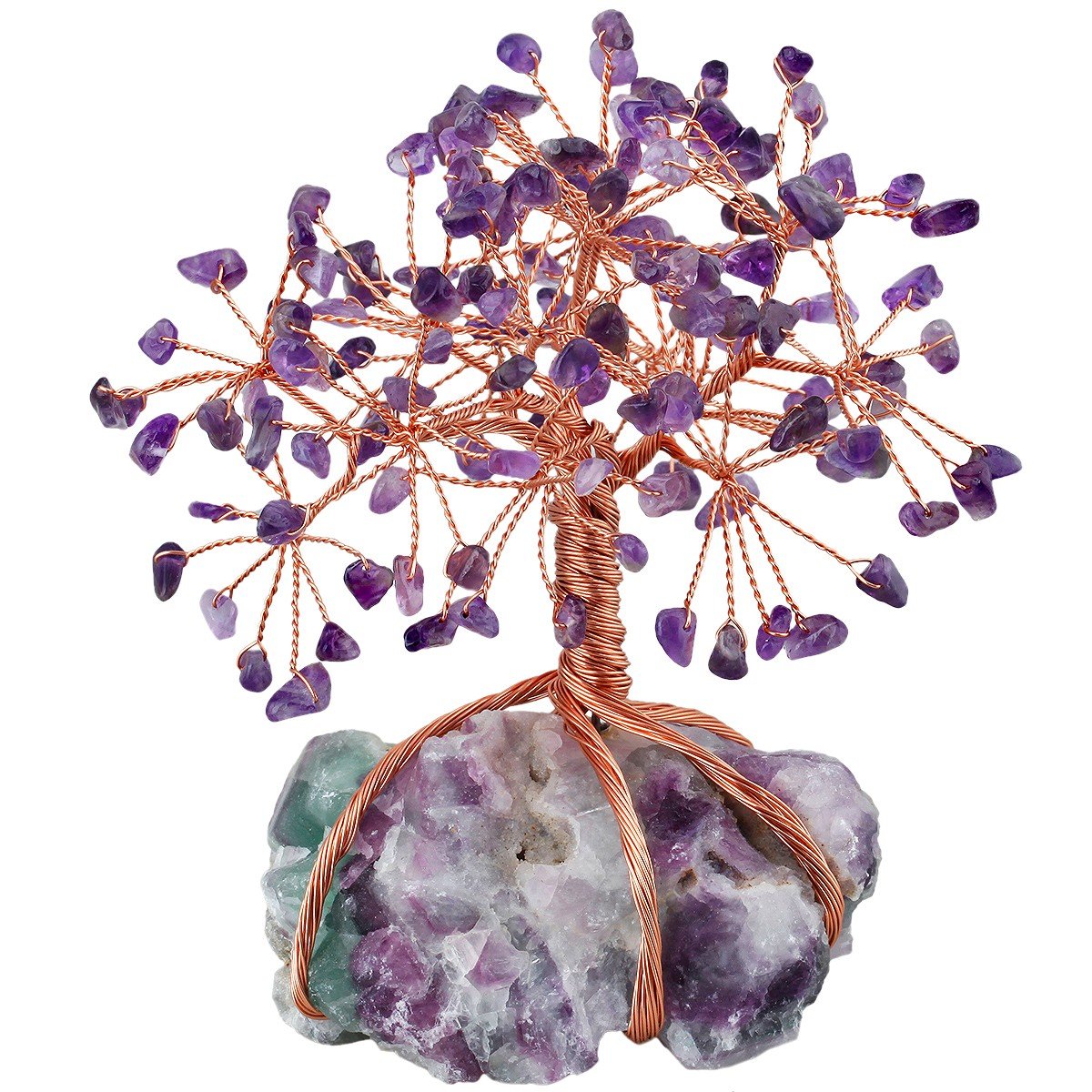mookaitedecor Natural Amethyst Crystal Money Tree,Gemstone Feng Shui Ornaments Tree of Life Figurines,Rough Stone Fluorite Base Fluorite