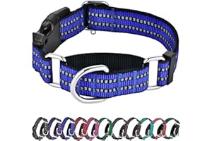 Hikiko Martingale Collar for Dogs Reflective Nylon Dog Collar with Quick Release Buckle Adjustable Training No Slip Dog Collar (Large, Blue)