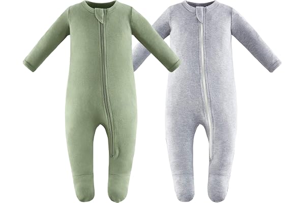 Owlivia Organic Cotton Baby Pajamas, Boys Girls Zip Front Sleep 'N Play Pjs, Footed Sleeper, Long Sleeve