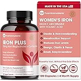 Iron Supplement for Women - Gentle Chelate Iron Bisglycinate 25mg with Vitamin C, B6, B12 Folic Acid – Supports Iron Deficiency, Menstrual Health & Energy - 120 Count