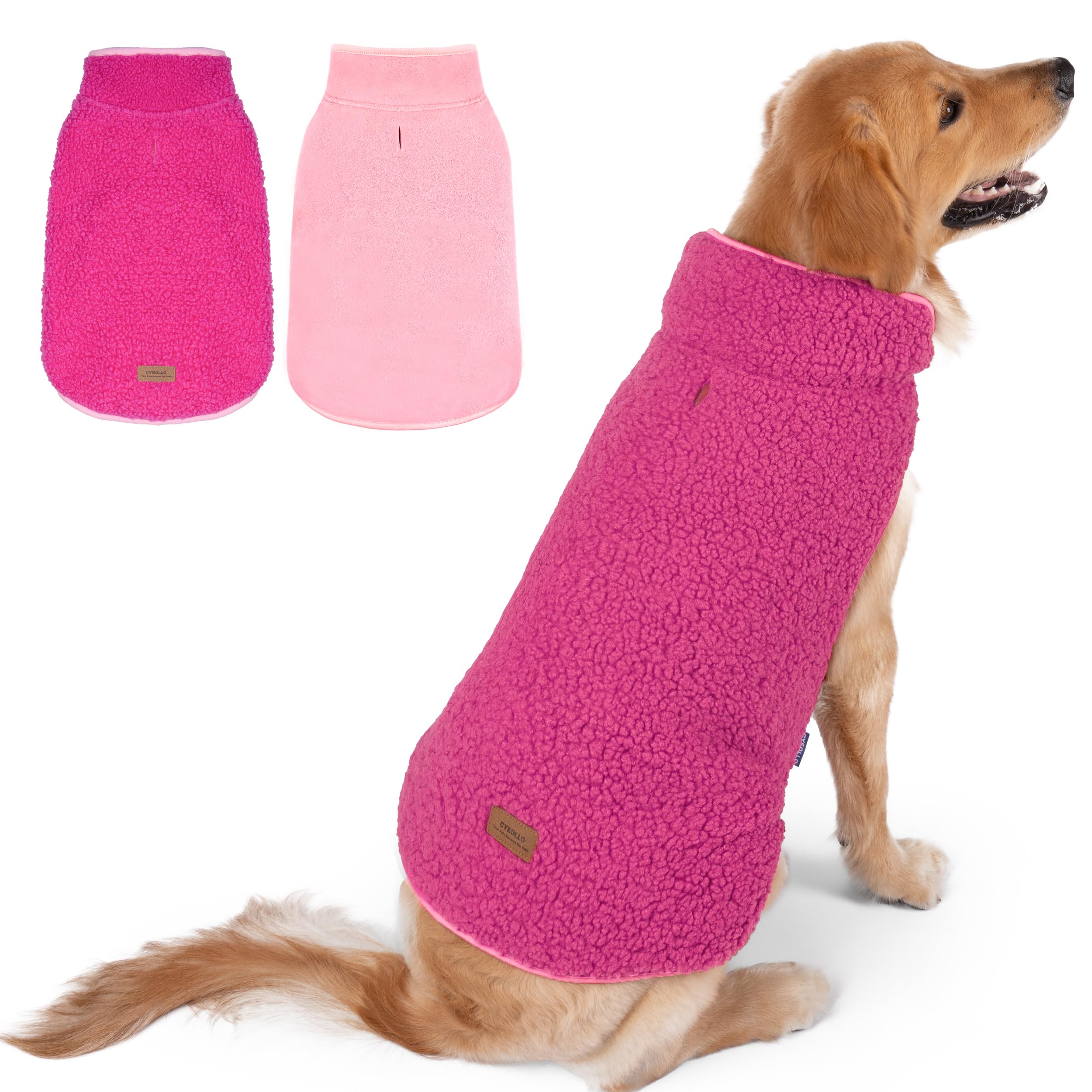 cyeollo 3XL Warm Dog Coat, Fleece Winter Coats Sherpa Reversible Dog Jacket Soft Doggy Sweater with Leash Hole for Large Dogs Soft Pet Coats for Cold Weather, Fuchsia XXXL Image