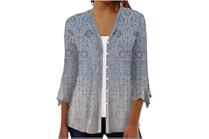 Kenvina Lightweight Cardigans for Women Button Open Front Kimono Cardigan 3/4 Sleeve Boho Floral Coverups Loose Casual