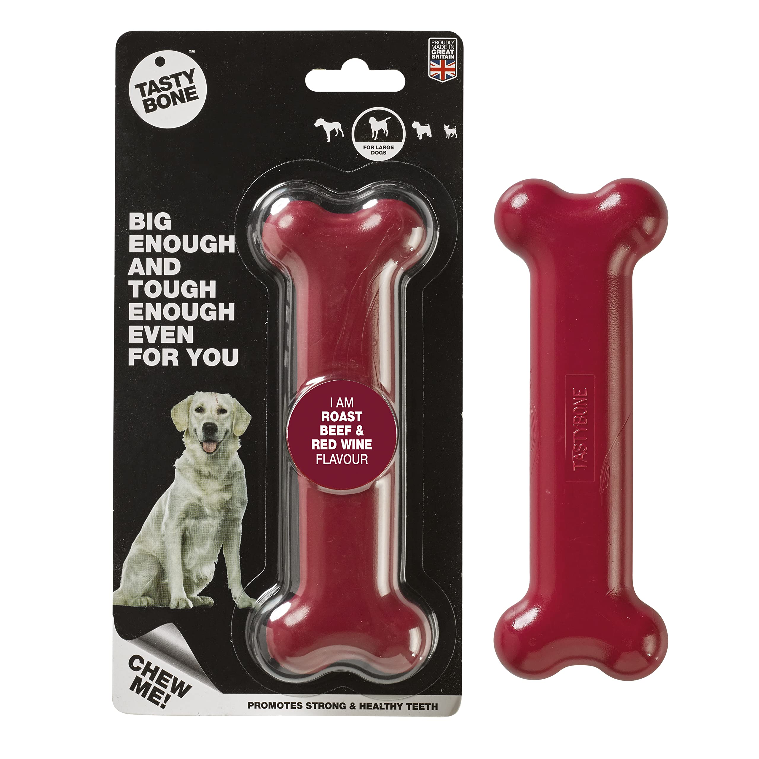 TastyBone Nylon Dog Chew Toy for Large Dogs (Roast Beef & Red Wine) - Indestructible for Aggressive Chewers, Everlasting Flavour, Strong Healthy Teeth, Made in the UK