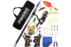 Number-one Telescopic Fishing Rod and Reel Combo Set, 6.9ft Metal Fishing Pole Kit with Line, Lures, Carrier Bag, Spinning Ro