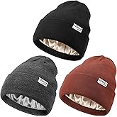 Senker Fashion 3 Pack Satin Lined Beanie Hats for Women Men, Winter Silk Beanies Knit Soft Warm Cuffed Hat Slouchy Caps