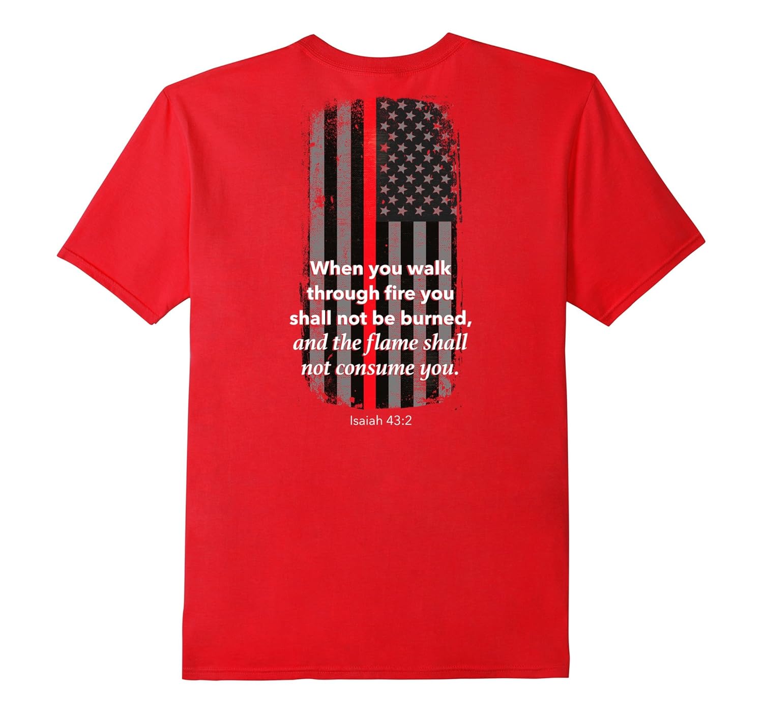 Thin Red Line Firefighter Bible Verse American Flag T-Shirt-ANZ