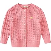 DAVE&BELLA Toddler Girl Cardigan Sweater, Long Sleeve Button Up Baby Cardigan Spring Autumn Cable Knit Cotton Uniform Sweater