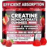 Creatine Monohydrate Gummies 5000MG, Chewable Creatine Gummy for Adults | Creatine Gummy with L-Taurine, BCAA 2:1, B12/6, Building Muscle Strength and Boost Focus, 120Count, 30 Days Supply