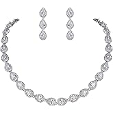EVER FAITH Gorgeous CZ Birthstone Elegant Teardrop Wedding Prom Necklace Earrings Set for Bride Birthday/Mothers Day/Christmas Jewelry Gift for Women