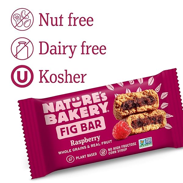 NATURE’S BAKERY WHOLE WHEAT FIG BARS, RASPBERRY, REAL FRUIT, VEGAN, NON-GMO, SNACK BAR, 1 BOX WITH 12 TWIN PACKS (12 TWIN PACKS)