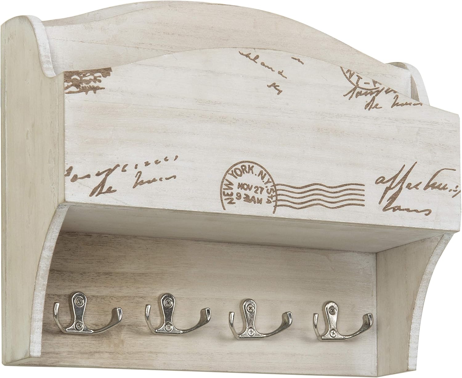 MyGift 2-Pocket Wall Mounted Shabby Beige Wood Mail Sorter with Key Hooks : Office Products