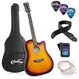 Ashthorpe 41-inch Beginner Cutaway Acoustic Guitar Package (Sunburst), Full Size Basic Starter Kit w/Gig Bag, Strings, Strap, Tuner, Picks