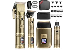 Bomxin Hair Clippers for Men Professional, T-Blade Barber Clippers and Trimmer Set, 4 in 1 Mens Cordless Hair Clipper for Barber Kit, Foil Thaver and Nose Trimmer for Men with LED Display