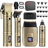 Bomxin Hair Clippers for Men Professional, T-Blade Barber Clippers and Trimmer Set, 4 in 1 Mens Cordless Hair Clipper for Barber Kit, Foil Thaver and Nose Trimmer for Men with LED Display Gifts