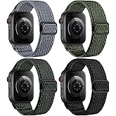 4 Pack Stretchy Nylon Band Compatible with Apple Watch Bands for Men Women 44mm 40mm 41mm 42mm 45mm 46mm 49mm 38mm, Braided Solo Loop Elastic Strap for iWatch Ultra 3 2 Series 11 10 9 8 7 6 5 4 SE 3