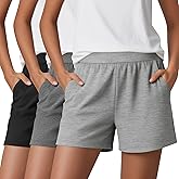 Huukeay 3 Pack Women's Sweat Shorts, Casual Summer Elastic High Waist Athletic Short Lounge Comfy Gym Sweatshorts with Pocket