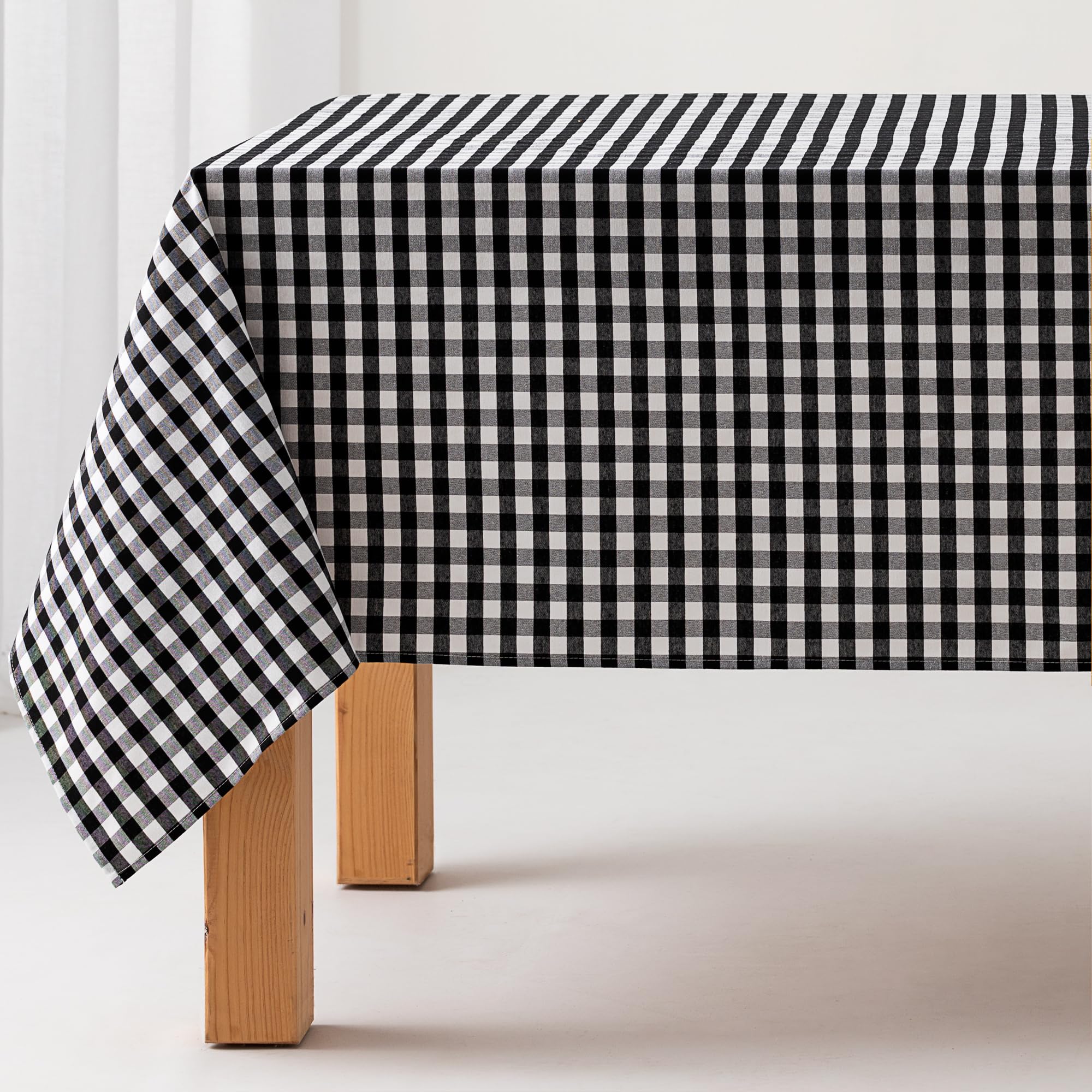 Stain-Resistant Gingham Tablecloth, Cotton, Fabric Touch, 140 x 300 cm, Colour: Black