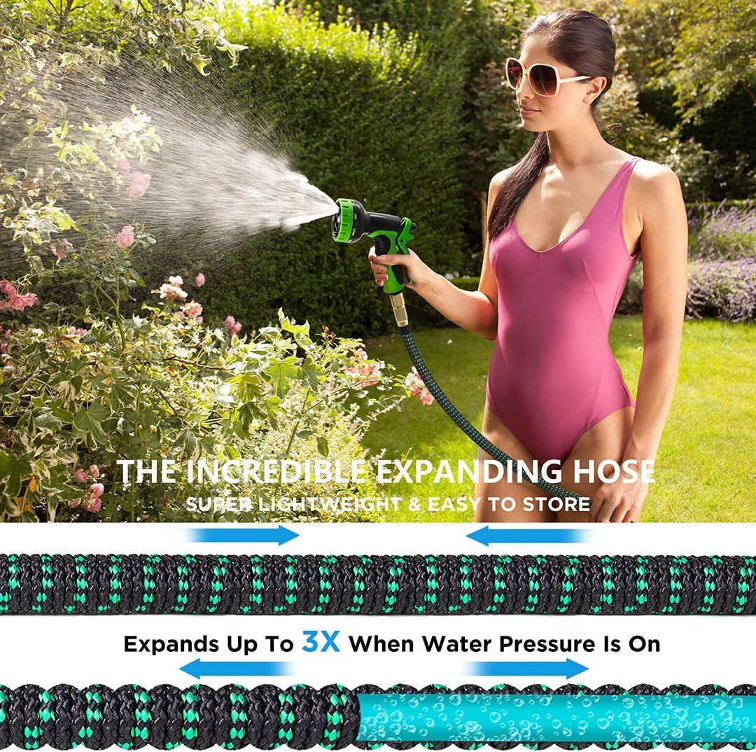 100 ft Expandable Garden Hose, 100 Feet Leakproof Lightweight Garden Water Hose with Spray Nozzle, Superior Strength 3750D Expanding Garden Hoses, Durable Outdoor Gardening Flexible Hose for Watering : Garden & Outdoor
