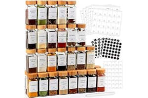 Jaisie.W Spice Jars with Label 4oz 36Pack, Glass Seasoning Containers with Bamboo Lids- 4oz Spice Containers with Blank & Pre