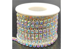 Towenm 1 Roll 5 Yards Large Crystal Rhinestones Close Chain, 4.2mm Rhinestone Chain, SS18, Sew on Crystal Rhinstone Chain Trim, Crystal Claw Cup Chain Roll (Silver Base + Crystal AB, SS18 / 4.2mm)