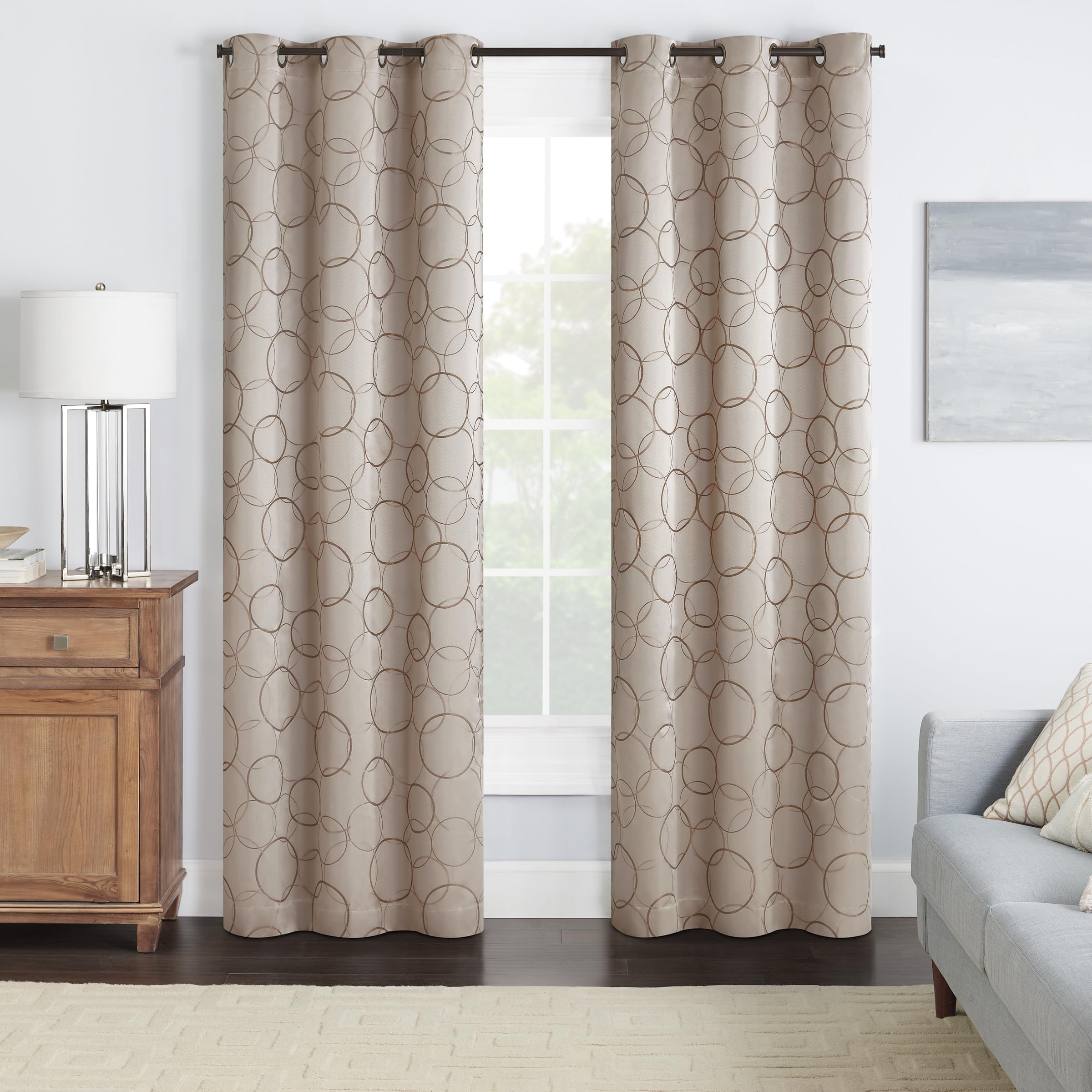 Eclipse Meridian Modern Blackout Thermal Grommet Window Curtain for Bedroom or Living Room (Single Panel), 42" x 84", Linen — image 1