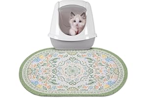Bienbee Cat Litter Mat, 24" x 15" Litter Box Mat Rug with Non-Slip Bottom,Urine and Water Proof, Easy to Clean Cat Supplies Essentials for Indoor Kitty Kitten Floor, Bean-Green M