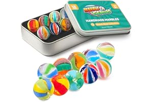 Marble Genius Handmade Glass Marbles - 16mm (5/8 in) Beach Blast, 10-Count - Beach Ball Pattern & Solid Glass Spheres for Collection & Marble Run