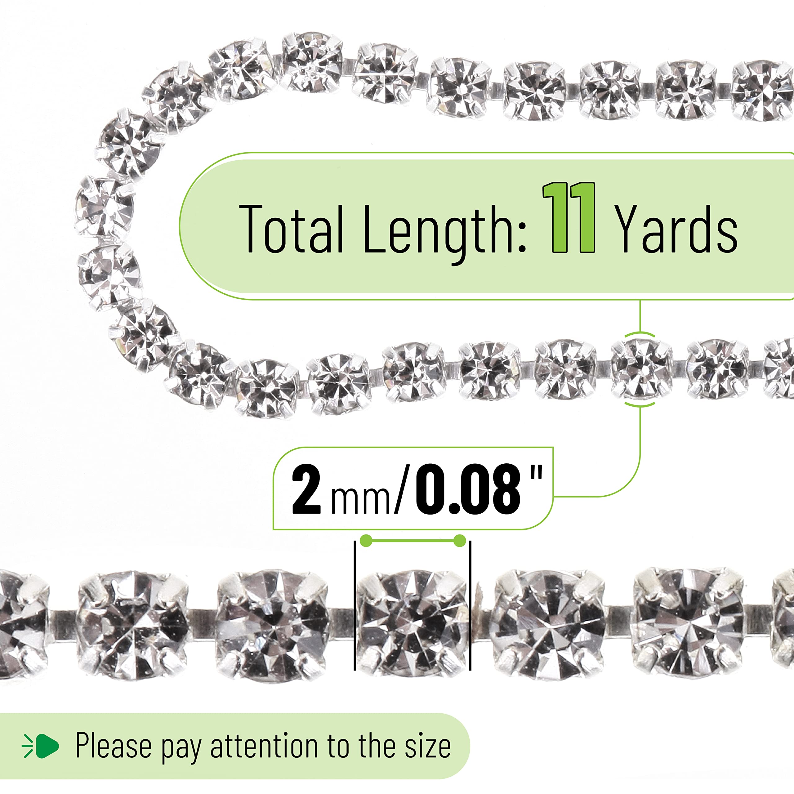 Mr. Pen- Crystal Rhinestone Close Chain, 1 Roll 11 Yard, 2mm, Silver for Jewelry and Crafts, Crystal Trim