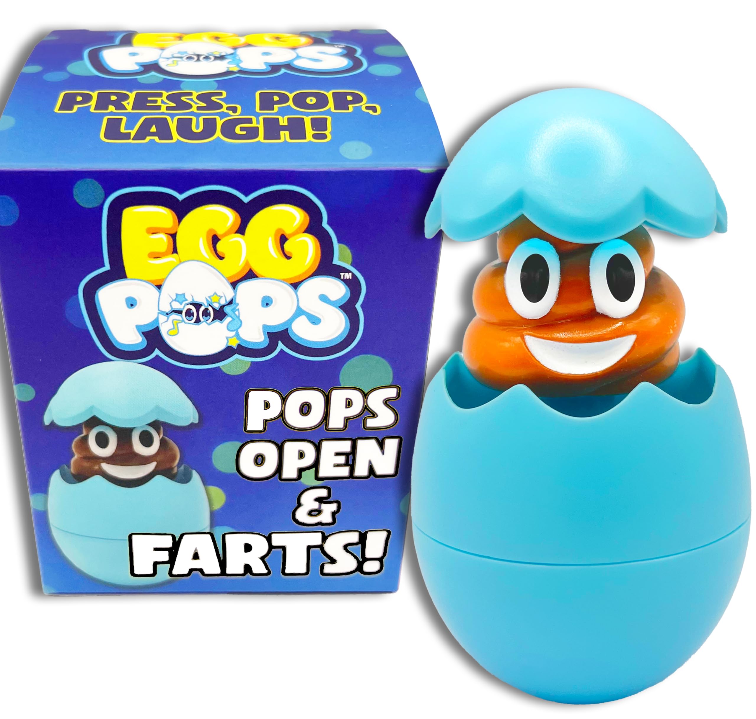 Egg Pops Farting Toy – Pops Up & Farts, Easter Basket Stuffers for Teens & Kids, Interactive Poop Character in Egg Shell, Silly Novelty Gag Gift for Boys & Girls, Easter Toys Essentials (Blue)