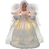 Cyraft Moving Angel Tree Topper with Lights, 12’’ White, Separately Controlled Flapping Wings and Bright LEDs, 6 On / 18 Off Hours Cycle