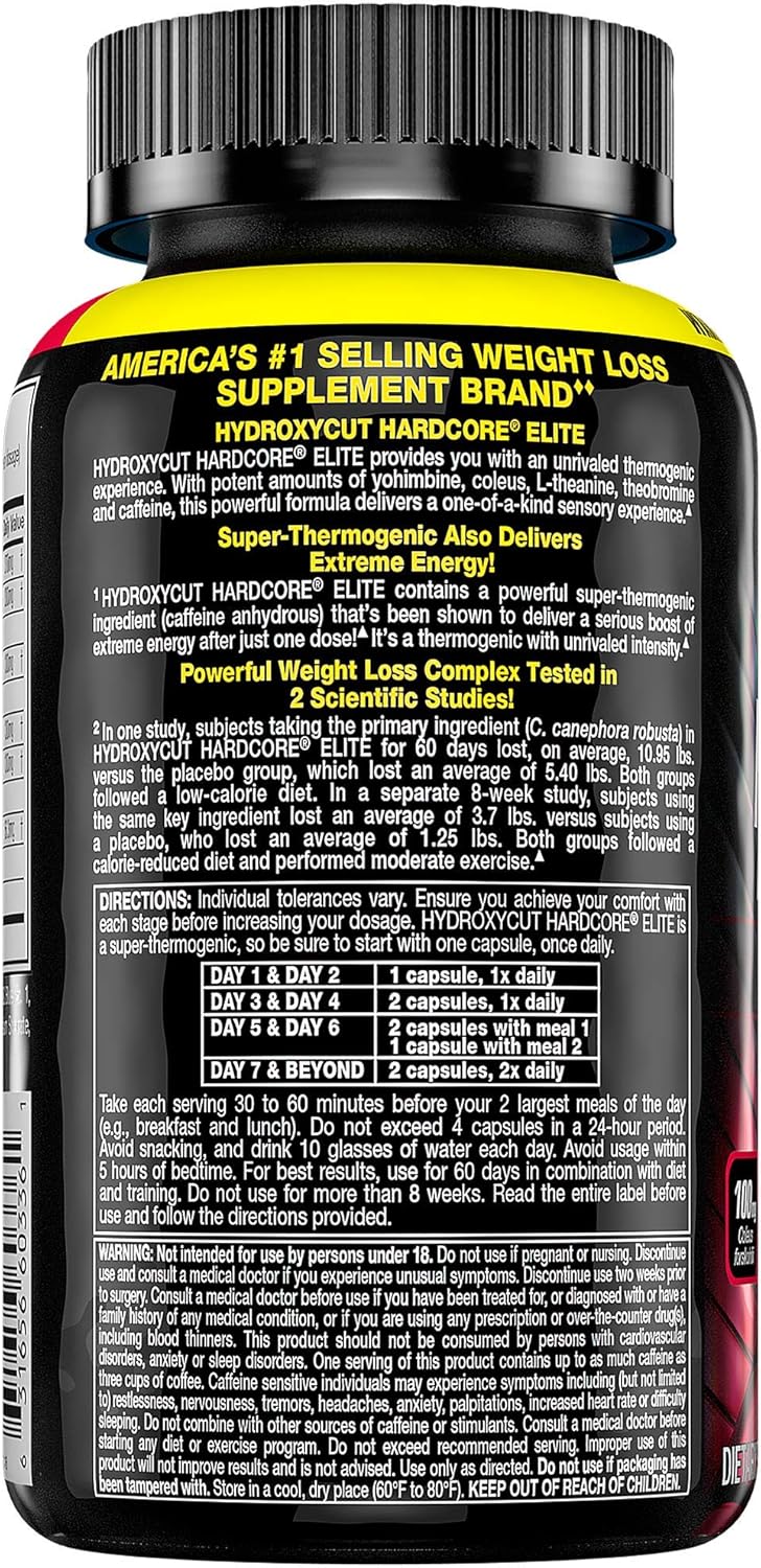Hydroxycut Hardcore Elite Weight Loss Supplement, Designed for Hardcore Weight Loss, Energy & Enhanced Focus, 100 Servings (200 Pills): Health & Personal Care