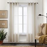 CUCRAF Sheer Curtains 55x84 Inch Eyelet Linen Look Voile 2 Panels