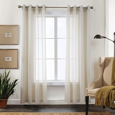 CUCRAF Sheer Curtains 55x84 Inch Eyelet Linen Look Voile 2 Panels