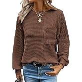 Chicrise Waffle Knit Tops Women Long Sleeves Business Shirts 2025 Crewneck Basic Sweatshirts Casual Trendy