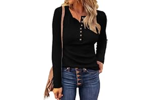 WNEEDU Women's Waffle Knit Tops Button Down V Neck Tunic Long Sleeve Henley Shirts 2025 New Casual Blouses