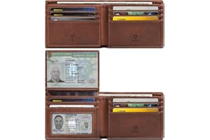 GSOIAX Premium Crazy Horse Leather Wallet for Men-Handcrafted Vintage Bifold Wallet with 11 Card Slots,2 ID Windows & 2 Cash Pockets,RFID Blocking,stocking stuffers Gift ideas for Him (Brown)