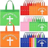 Sweetude 30 Pcs Jesus Loves You Non Woven Bags Bulk Christian Religious Gift Bag Reusable Goodie Treat Bags with Handles for Kids Church Christian Religion Gift